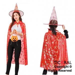 SET DE BRUJA SOMBRERO Y CAPA ROJO X 1